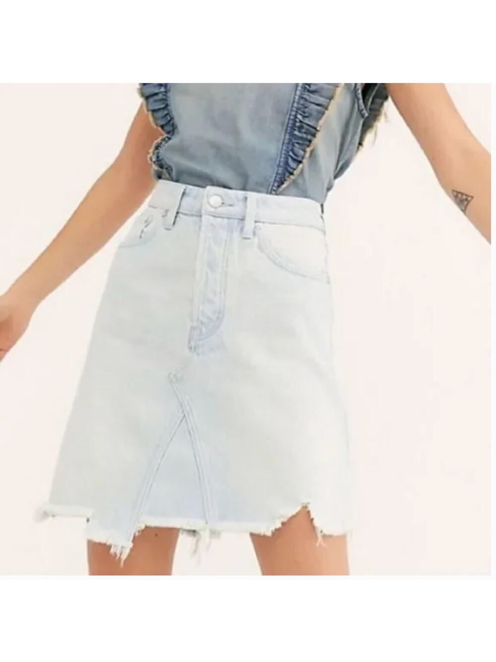 Free People Going Rogue Tidal Wave Denim Skirt 27